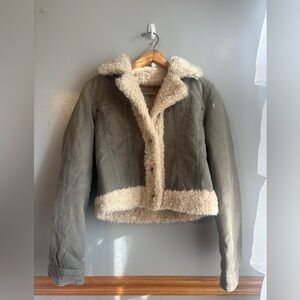 Vintage y2k green cropped Sherpa jacket small